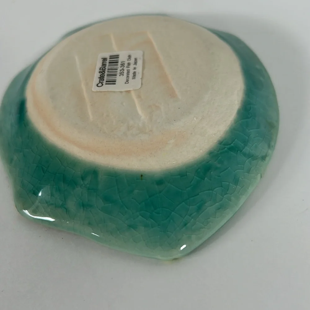 Crate & Barrel Japanese Crackle Ceramic Blue Green Fish Trinket/Kitchen Dish